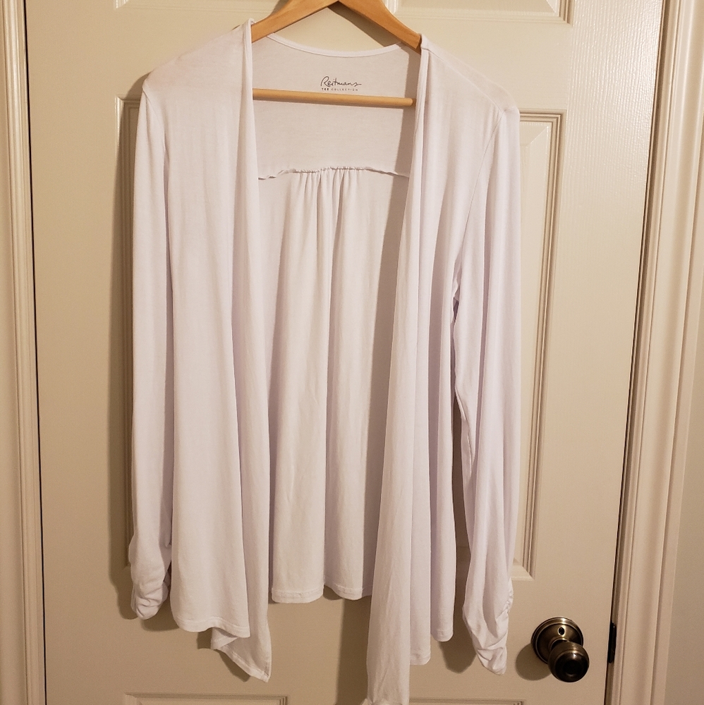 2/$30 Reitmans Lightweight Open Draped Cardigan with Ruched Sleeve Detai…